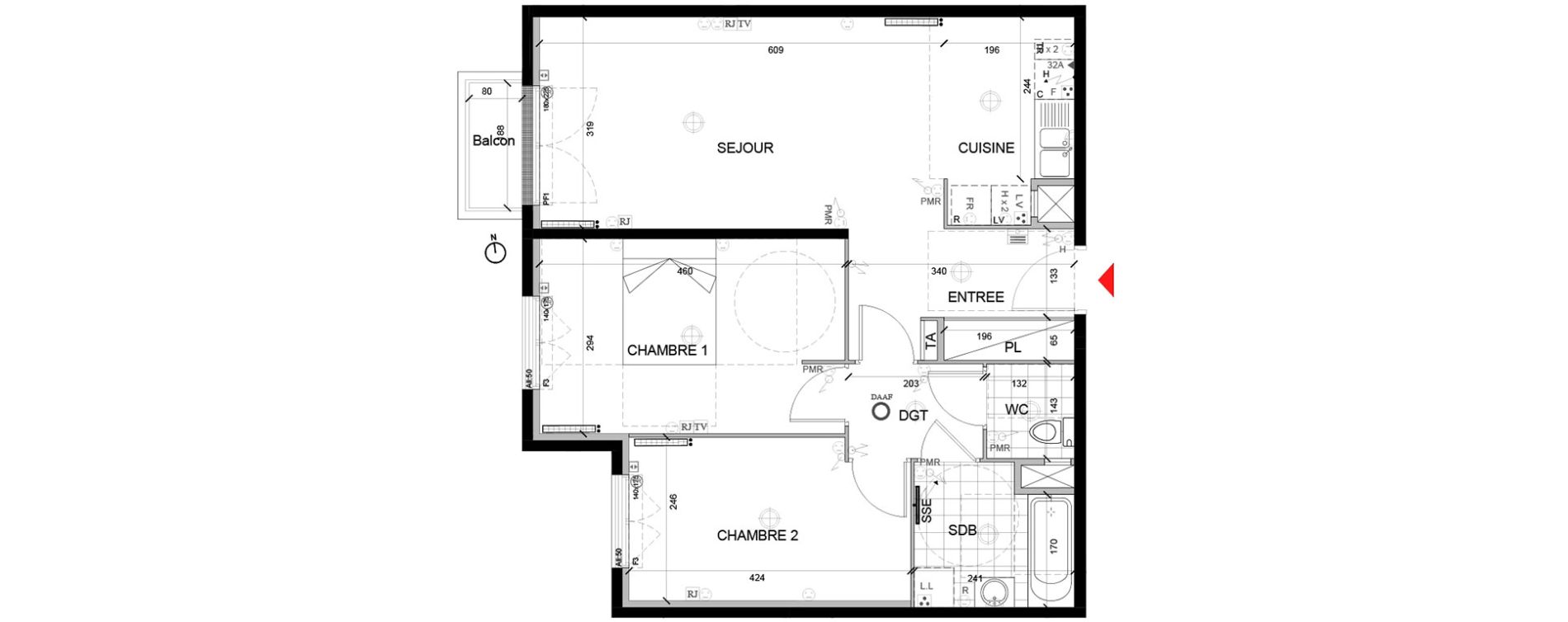 Appartement T3 de 64,79 m2 &agrave; Mont&eacute;vrain Centre