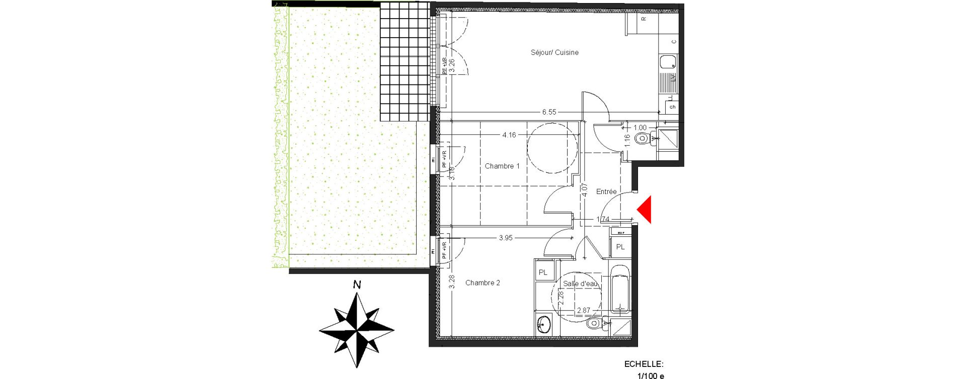 Appartement T3 de 59,40 m2 &agrave; Mont&eacute;vrain Centre