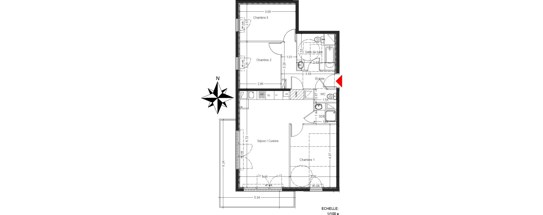 Appartement T4 de 75,28 m2 &agrave; Mont&eacute;vrain Centre