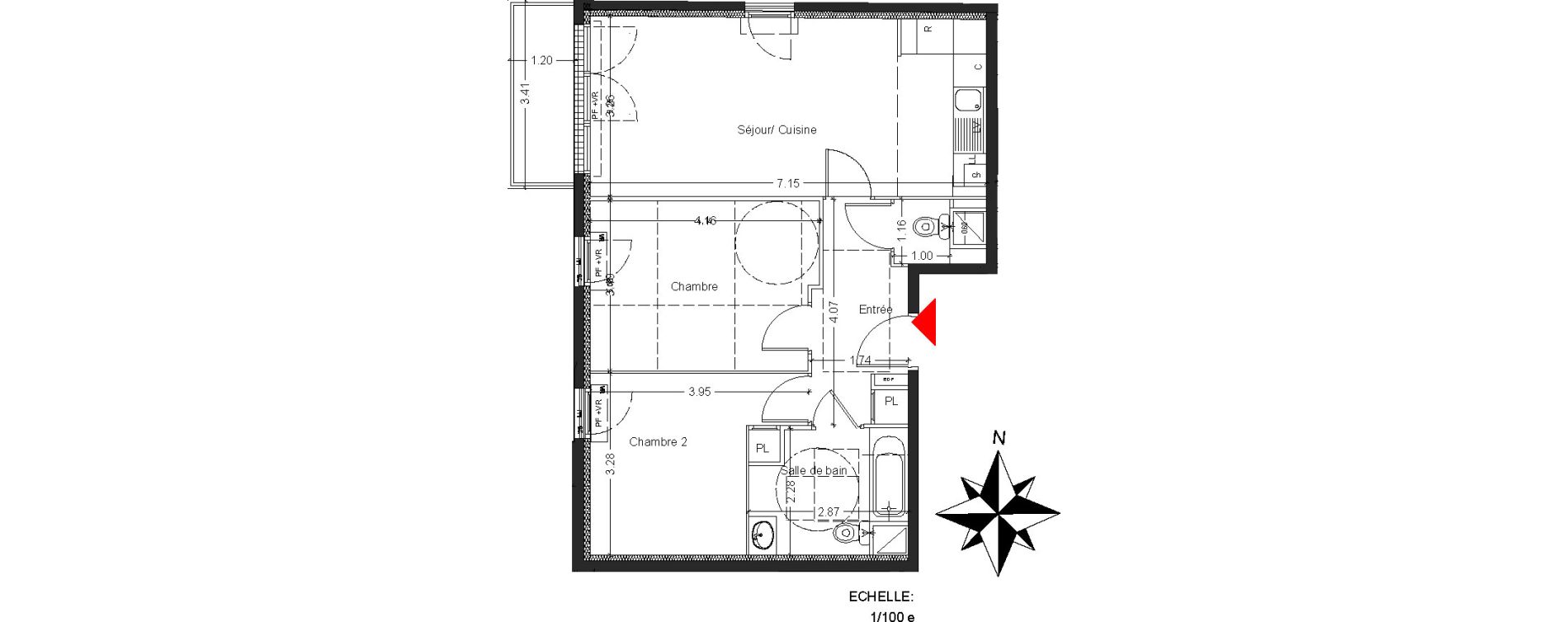 Appartement T3 de 59,40 m2 &agrave; Mont&eacute;vrain Centre