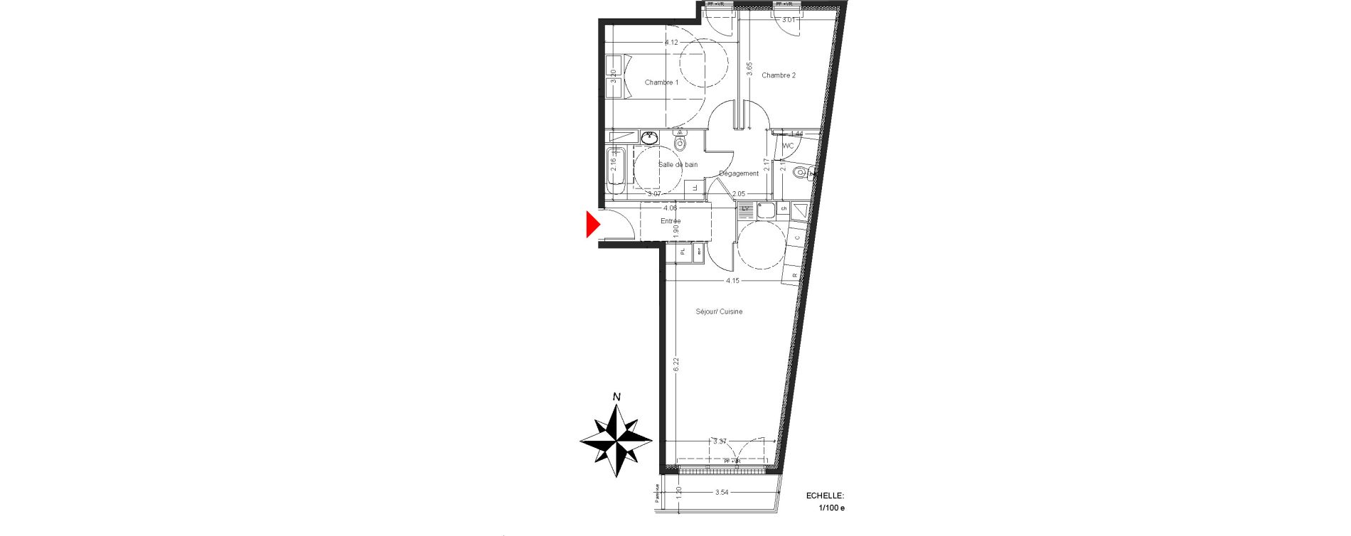 Appartement T3 de 70,95 m2 &agrave; Mont&eacute;vrain Centre