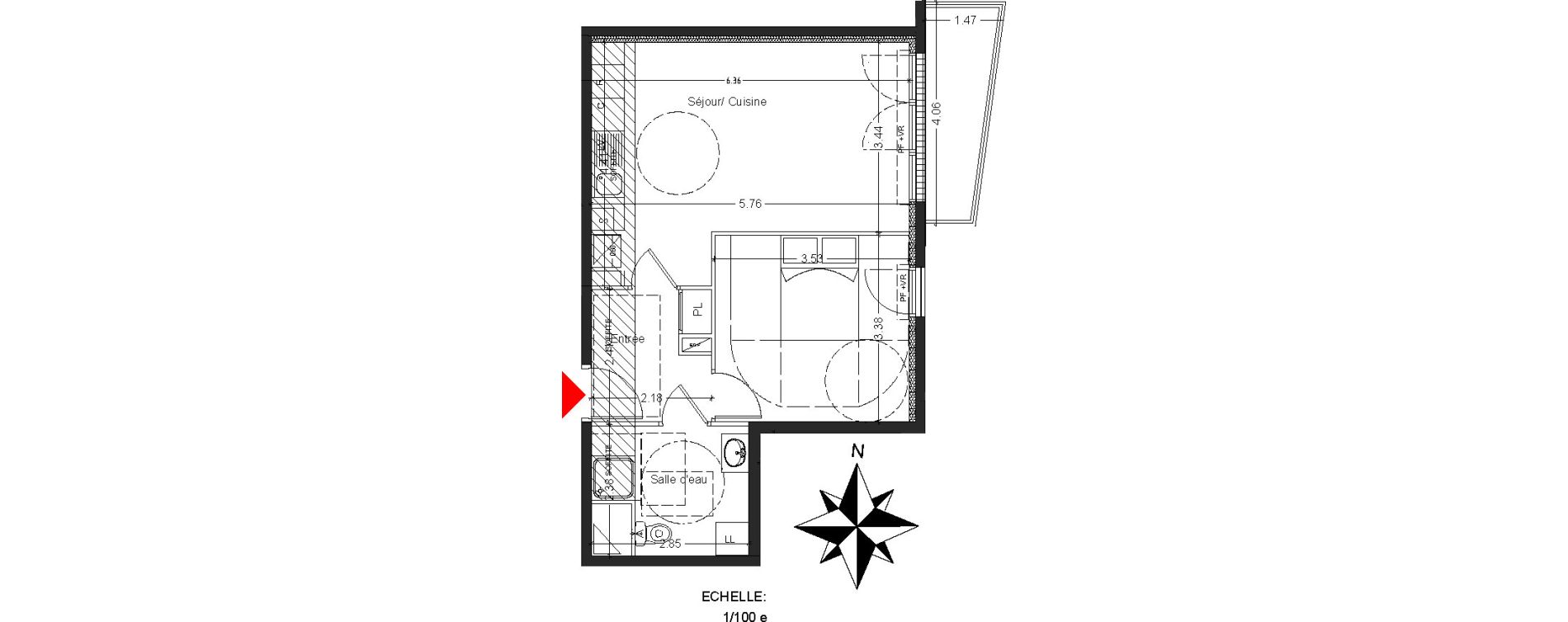 Appartement T2 de 44,25 m2 &agrave; Mont&eacute;vrain Centre