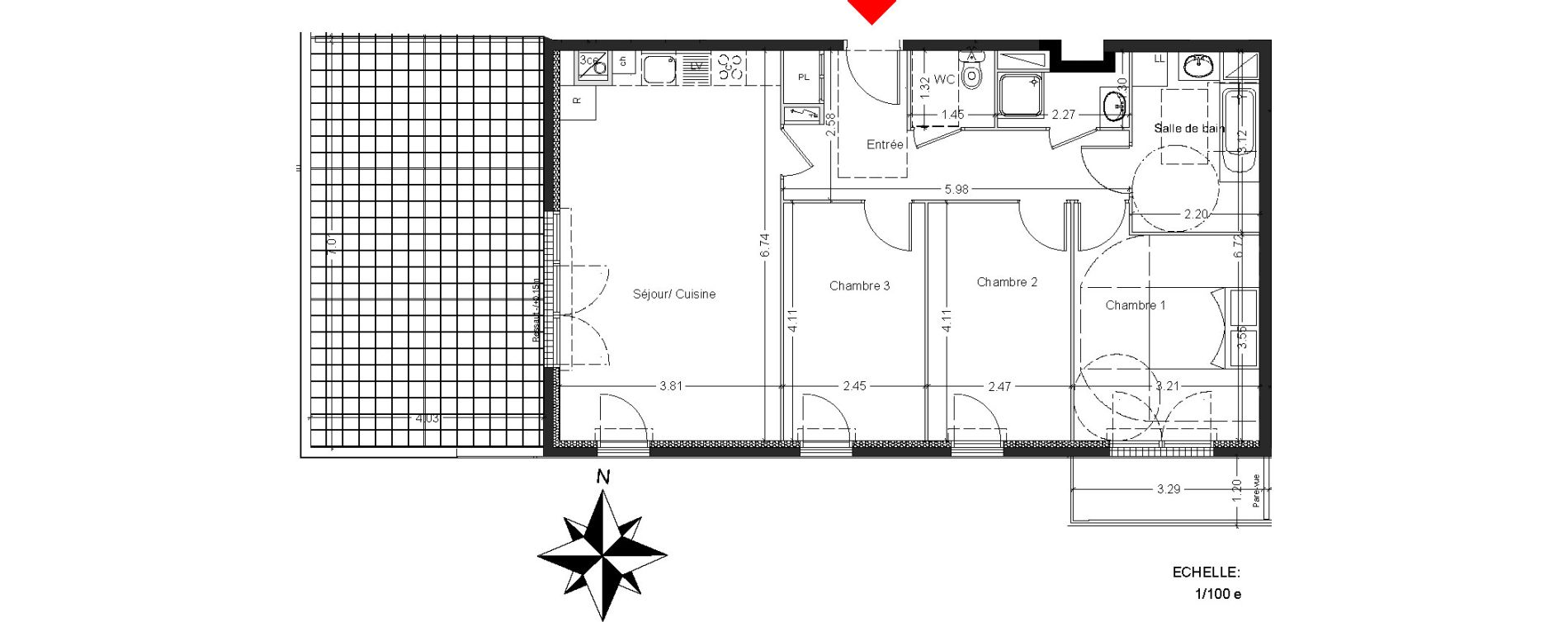 Appartement T4 de 78,01 m2 &agrave; Mont&eacute;vrain Centre