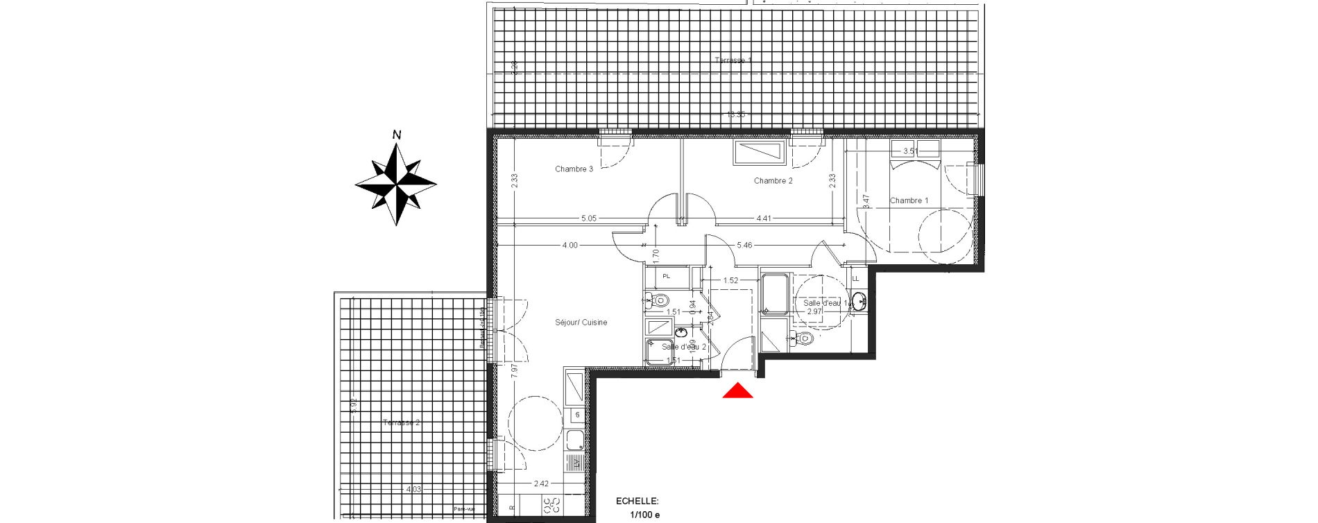 Appartement T4 de 77,63 m2 &agrave; Mont&eacute;vrain Centre