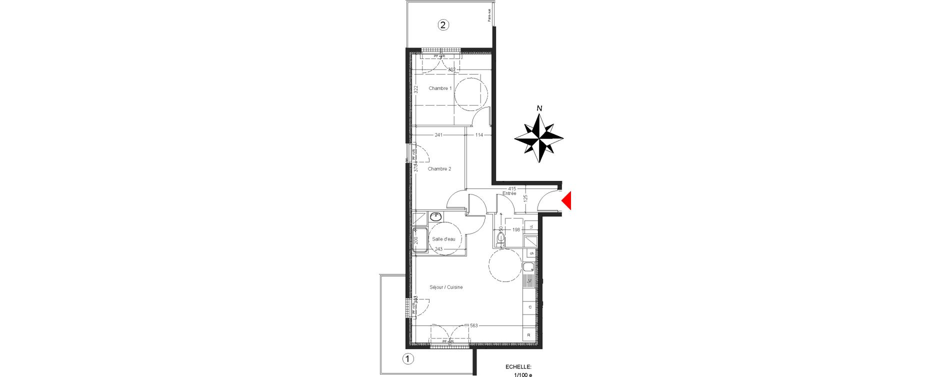 Appartement T3 de 60,93 m2 &agrave; Mont&eacute;vrain Centre