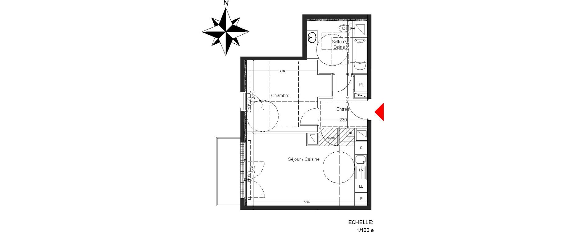 Appartement T2 de 42,73 m2 &agrave; Mont&eacute;vrain Centre