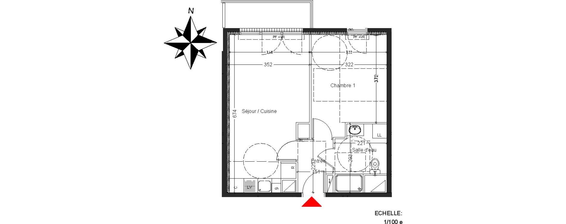 Appartement T2 de 42,64 m2 &agrave; Mont&eacute;vrain Centre