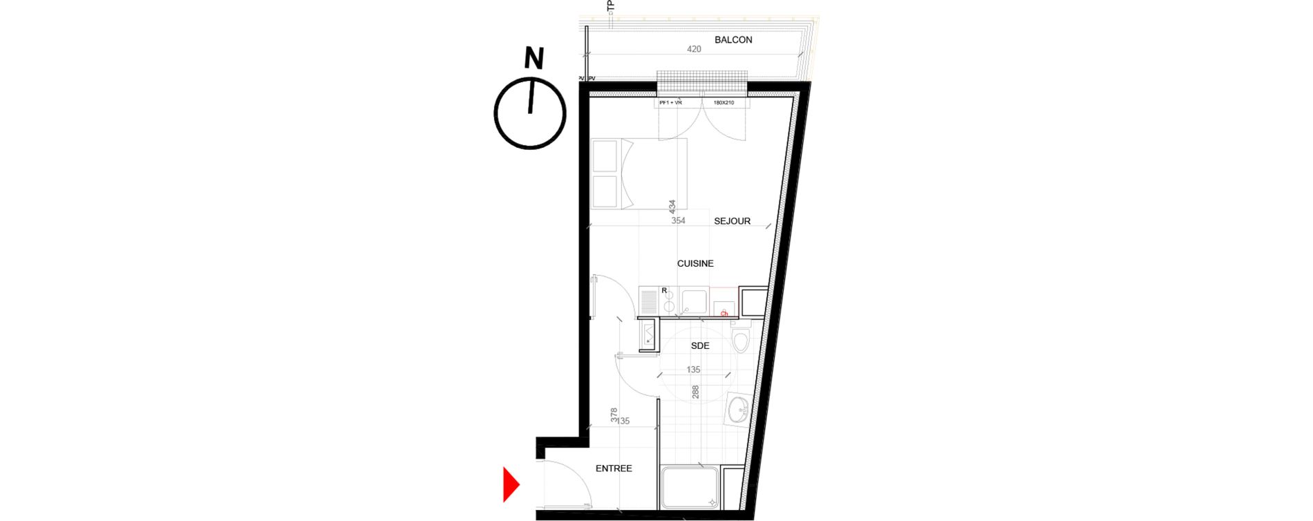 Appartement T1 de 28,40 m2 &agrave; Mont&eacute;vrain Centre