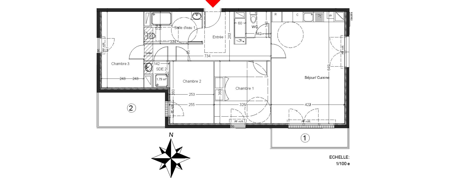 Appartement T4 de 79,99 m2 &agrave; Mont&eacute;vrain Centre
