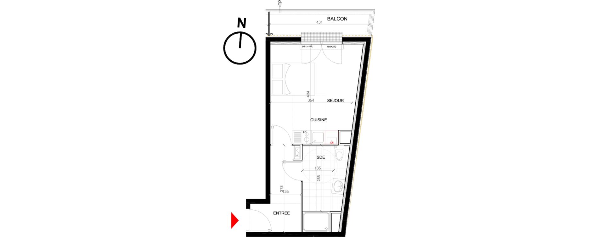 Appartement T1 de 28,39 m2 &agrave; Mont&eacute;vrain Centre