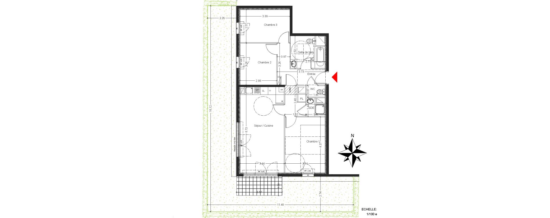 Appartement T4 de 74,83 m2 &agrave; Mont&eacute;vrain Centre