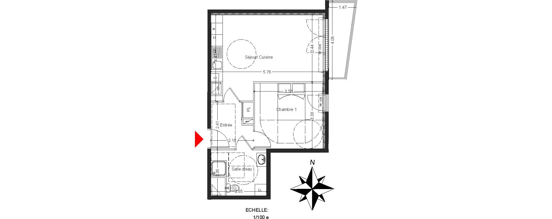 Appartement T2 de 44,25 m2 &agrave; Mont&eacute;vrain Centre