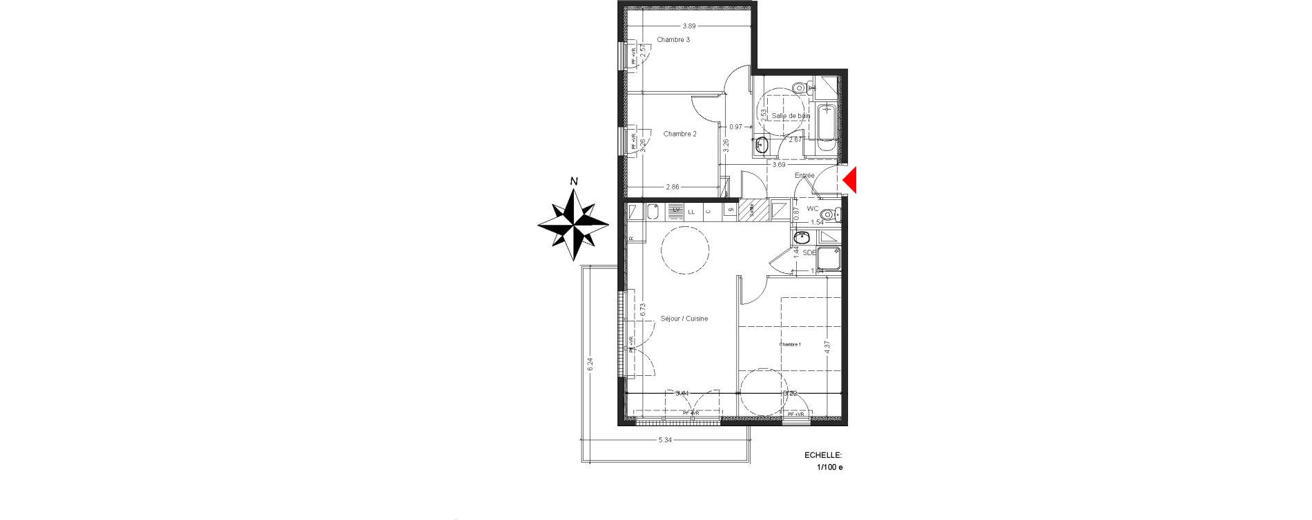 Appartement T4 de 75,28 m2 &agrave; Mont&eacute;vrain Centre