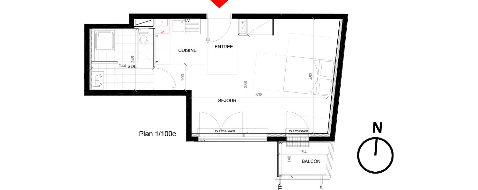 Appartement T1 de 35,23 m2 &agrave; Mont&eacute;vrain Centre