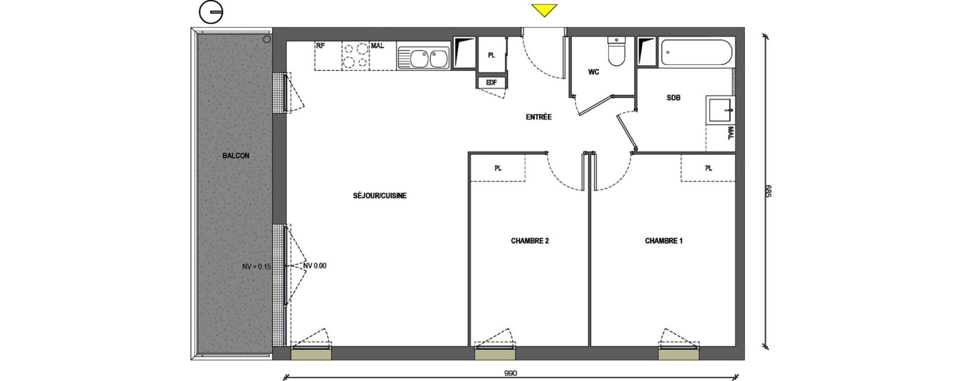 Appartement T3 de 65,59 m2 &agrave; Nemours Centre