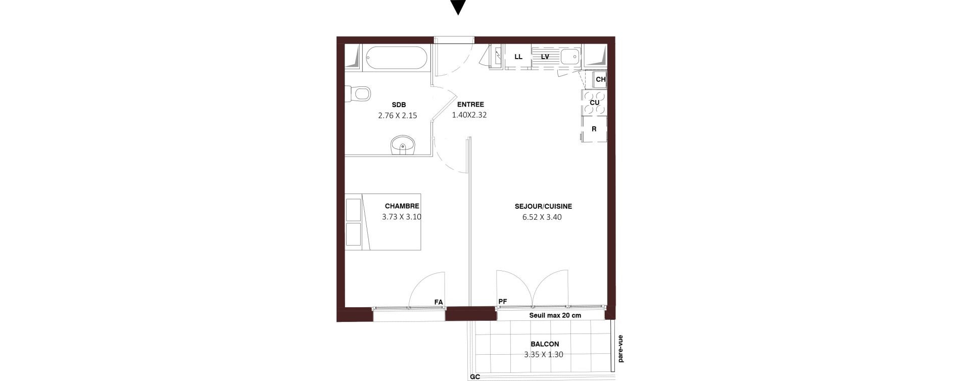 Appartement T2 de 41,40 m2 &agrave; Nemours Rive du loing