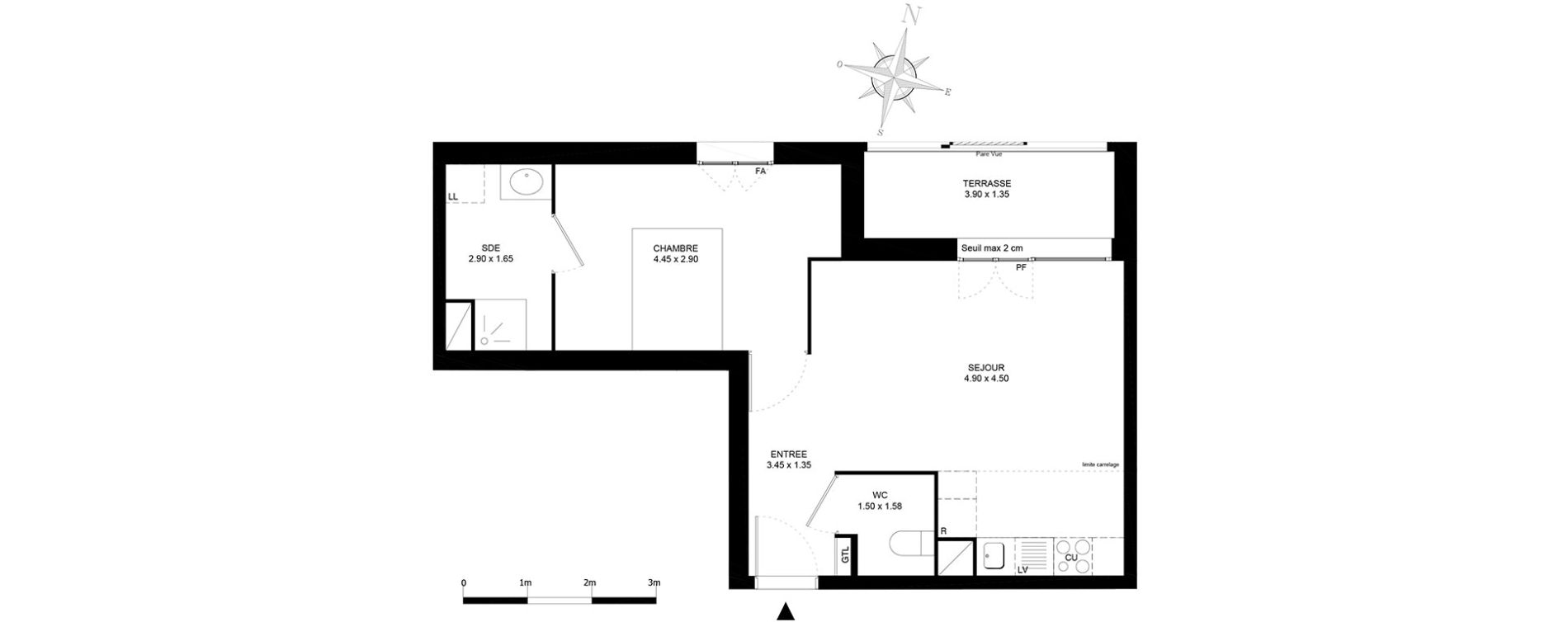 Appartement T2 de 43,00 m2 &agrave; Noisiel Le luzard