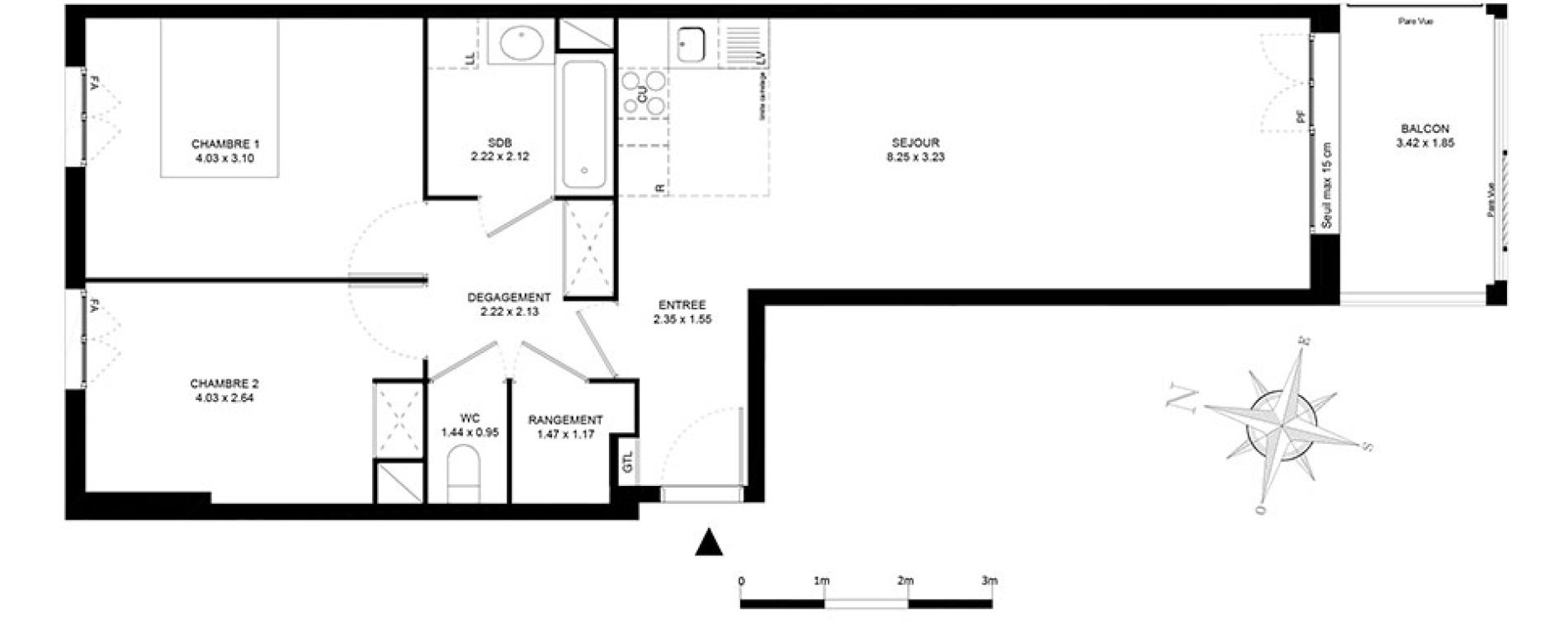 Appartement T3 de 65,00 m2 &agrave; Noisiel Le luzard