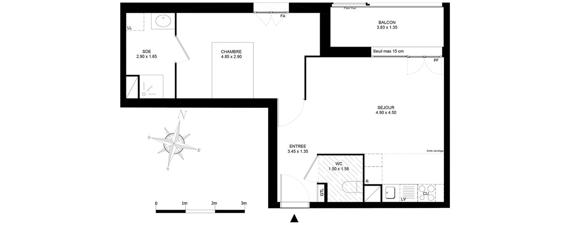 Appartement T2 de 43,20 m2 &agrave; Noisiel Le luzard