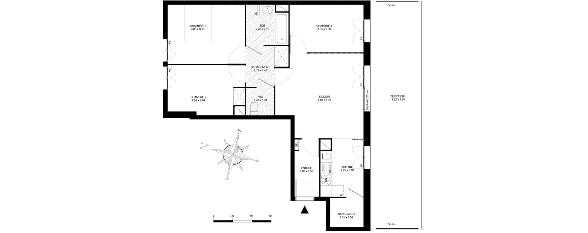 Appartement T4 de 74,00 m2 &agrave; Noisiel Le luzard