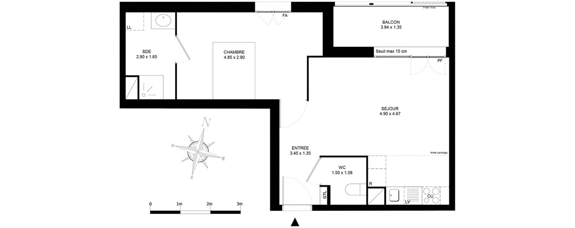 Appartement T2 de 43,30 m2 &agrave; Noisiel Le luzard