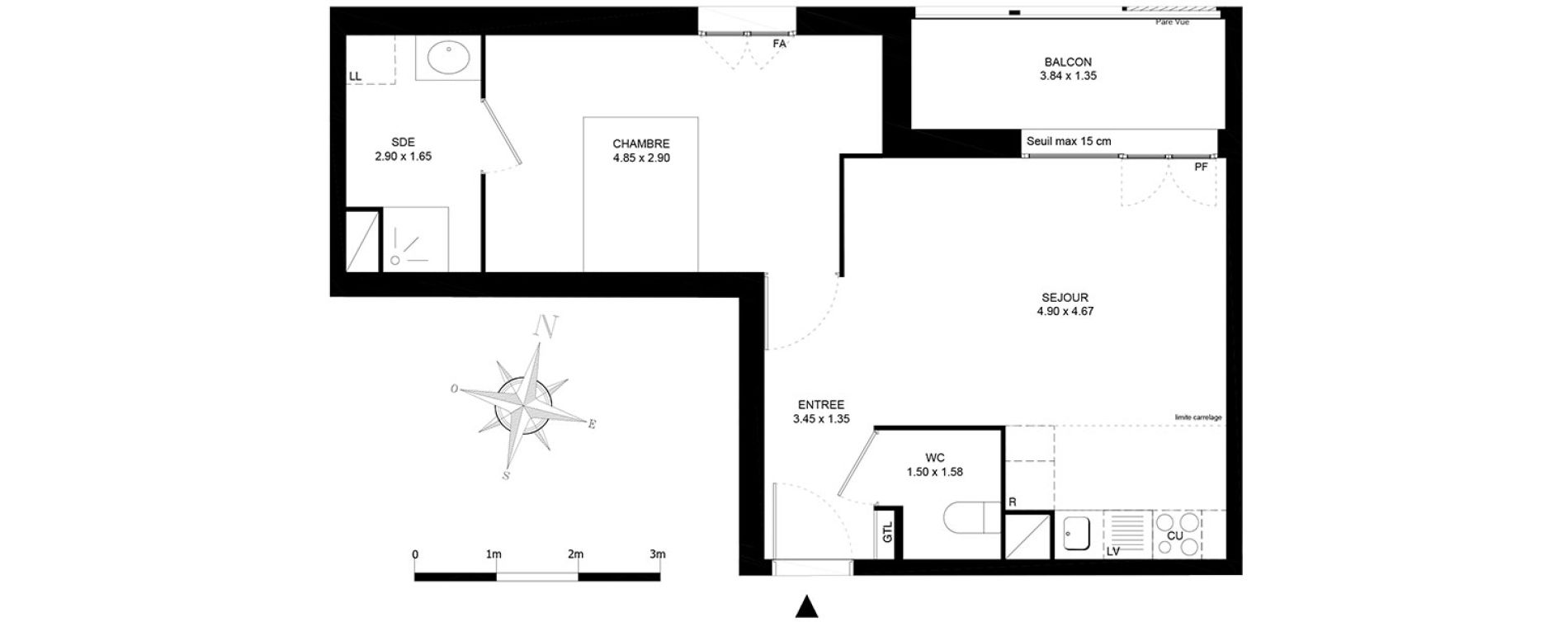 Appartement T2 de 43,30 m2 &agrave; Noisiel Le luzard