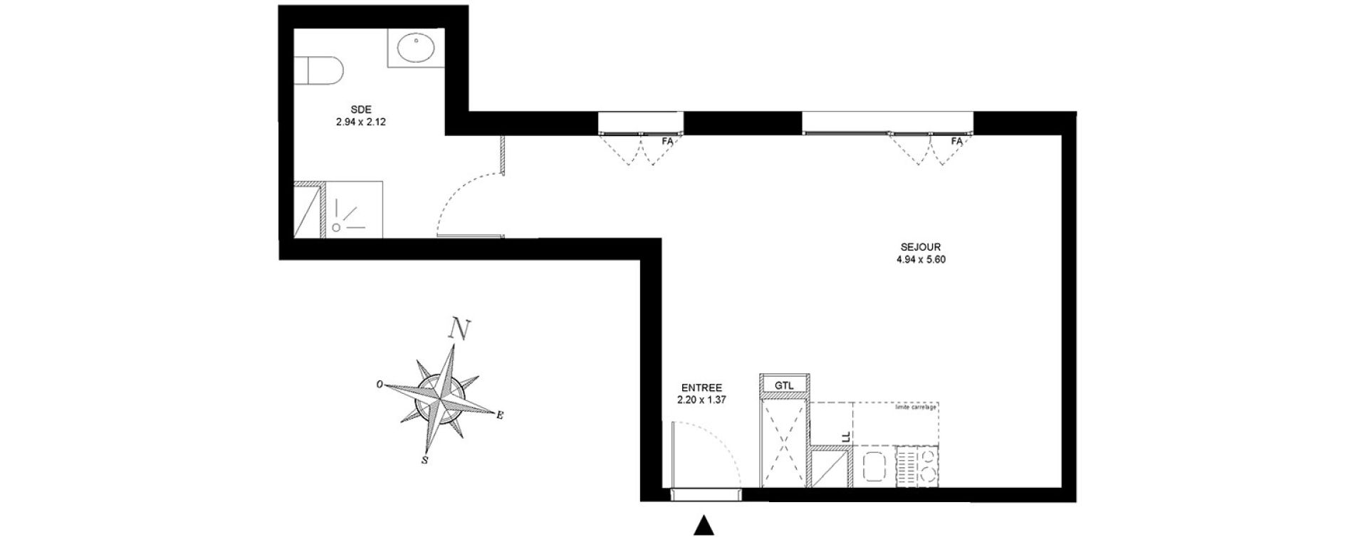 Appartement T1 de 37,20 m2 &agrave; Noisiel Le luzard