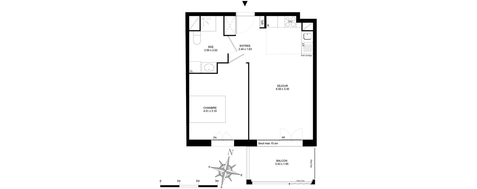 Appartement T2 de 40,50 m2 &agrave; Noisiel Le luzard