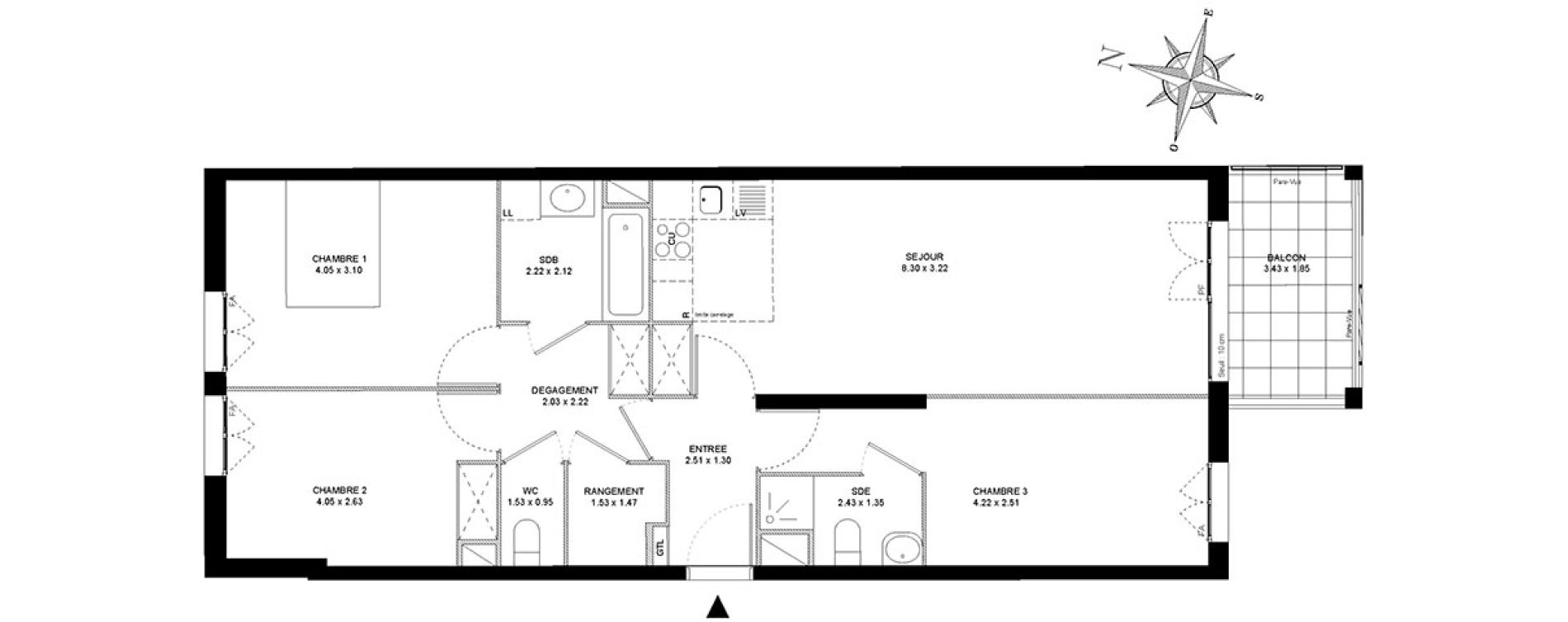 Appartement T4 de 81,20 m2 &agrave; Noisiel Le luzard