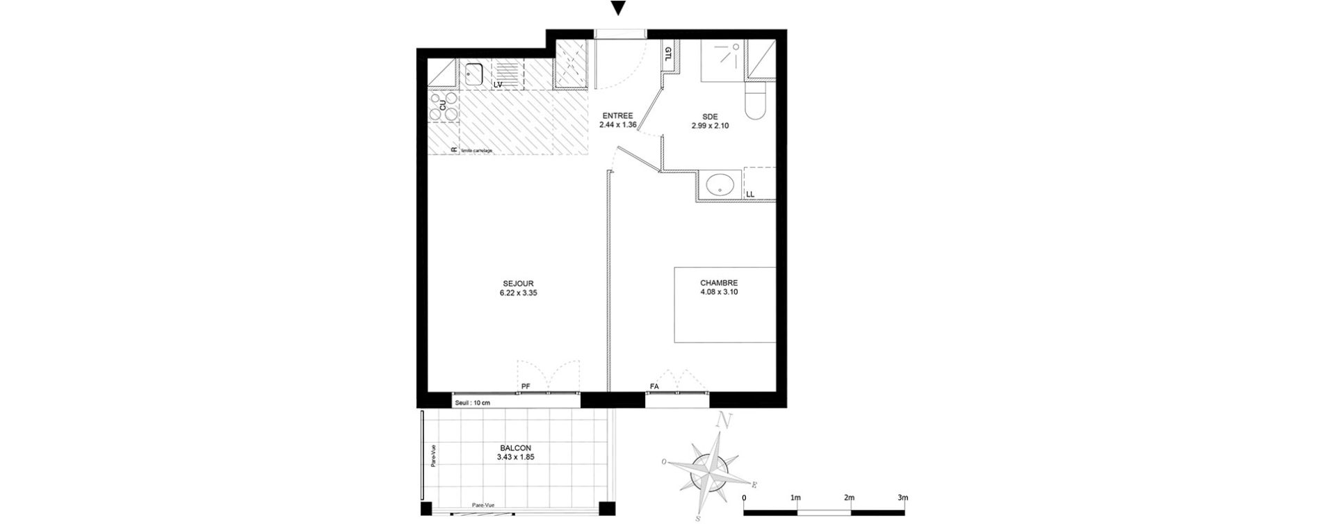 Appartement T2 de 40,30 m2 &agrave; Noisiel Le luzard