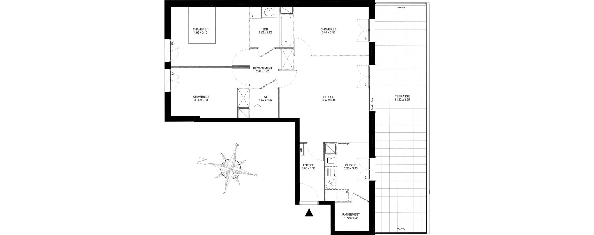 Appartement T4 de 74,60 m2 &agrave; Noisiel Le luzard