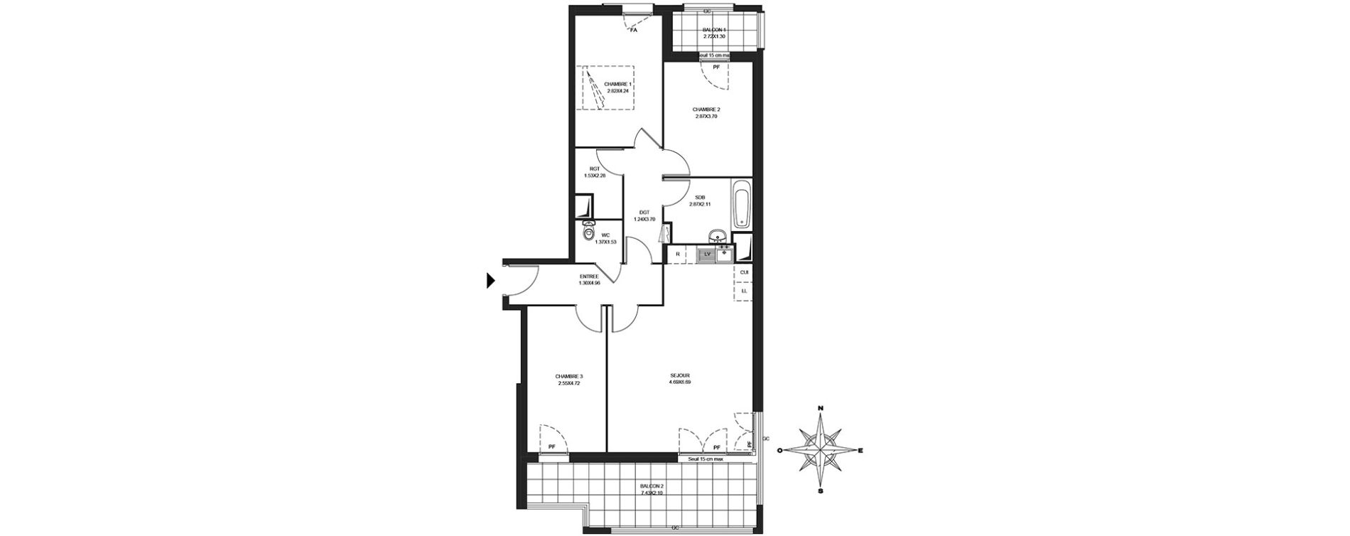 Appartement T4 de 83,70 m2 &agrave; Noisiel Le luzard