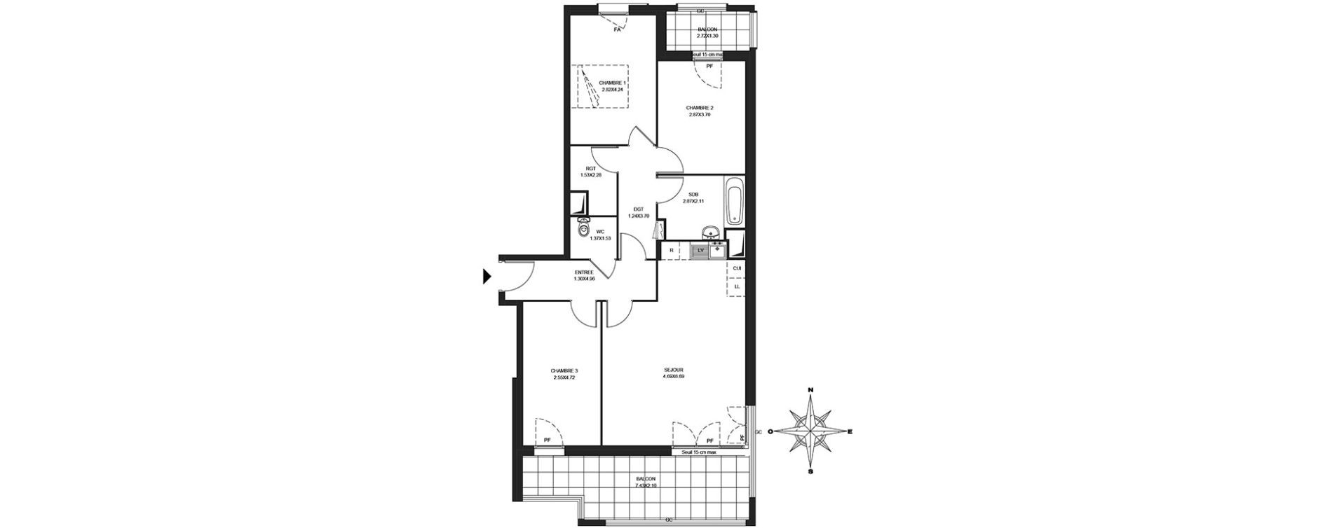 Appartement T4 de 83,70 m2 &agrave; Noisiel Le luzard