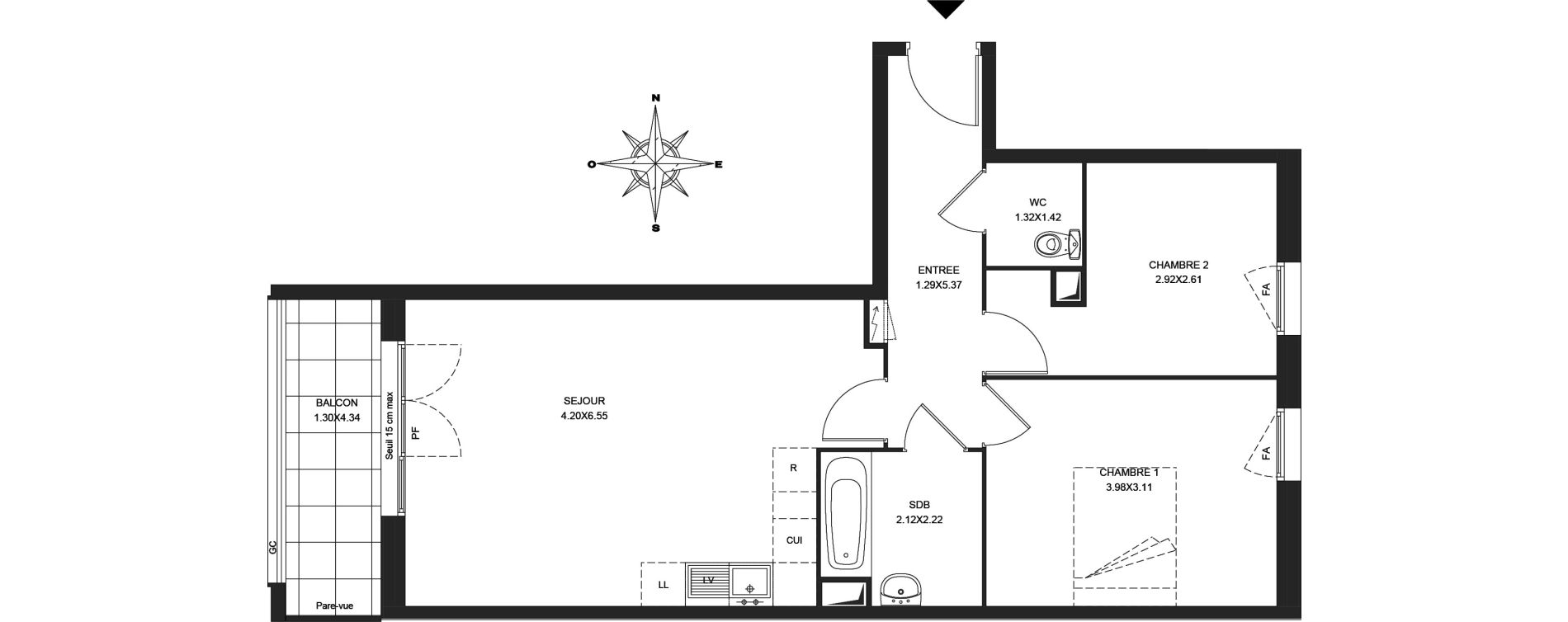 Appartement T3 de 60,36 m2 &agrave; Noisiel Le luzard