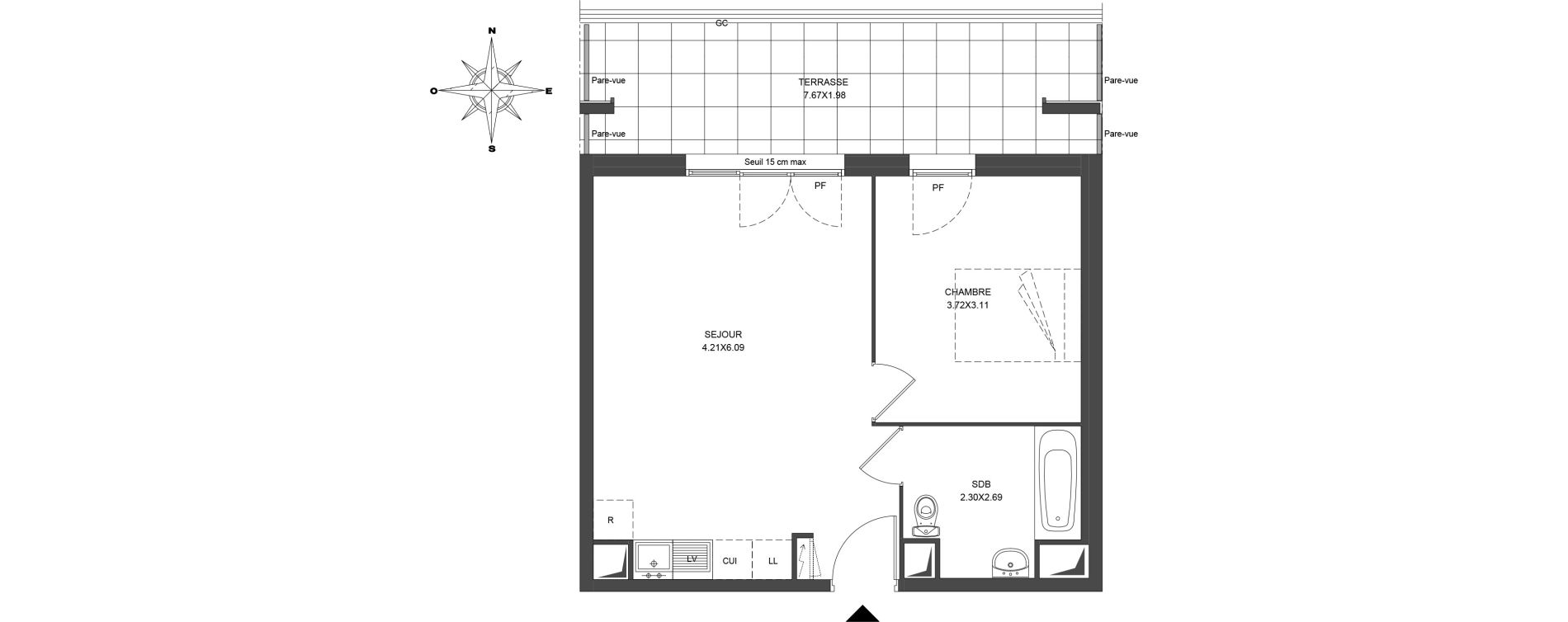 Appartement T2 de 42,99 m2 &agrave; Noisiel Le luzard