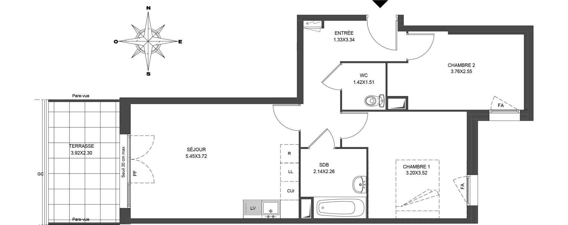 Appartement T3 de 56,80 m2 &agrave; Noisiel Le luzard