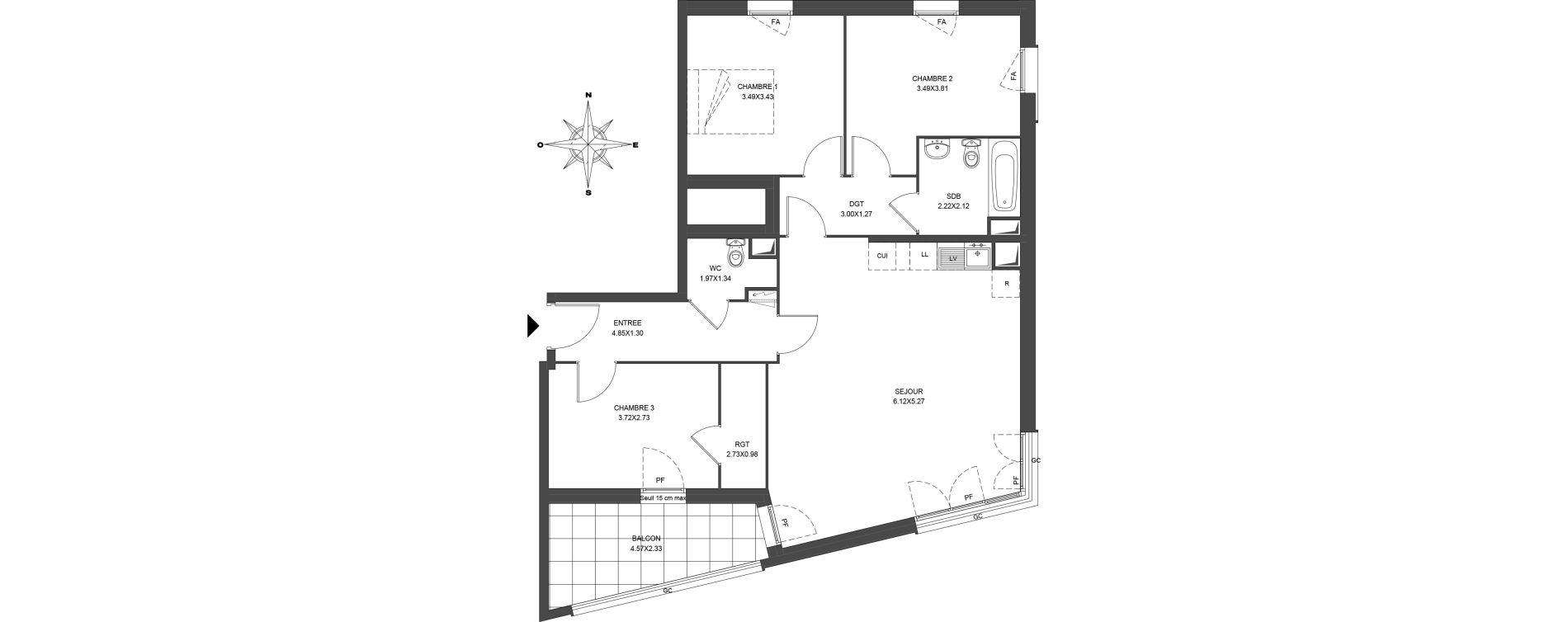 Appartement T4 de 85,70 m2 &agrave; Noisiel Le luzard