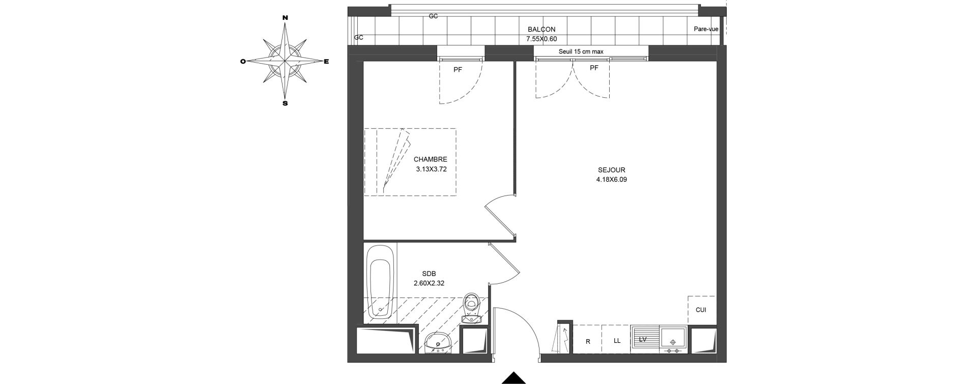 Appartement T2 de 42,74 m2 &agrave; Noisiel Le luzard