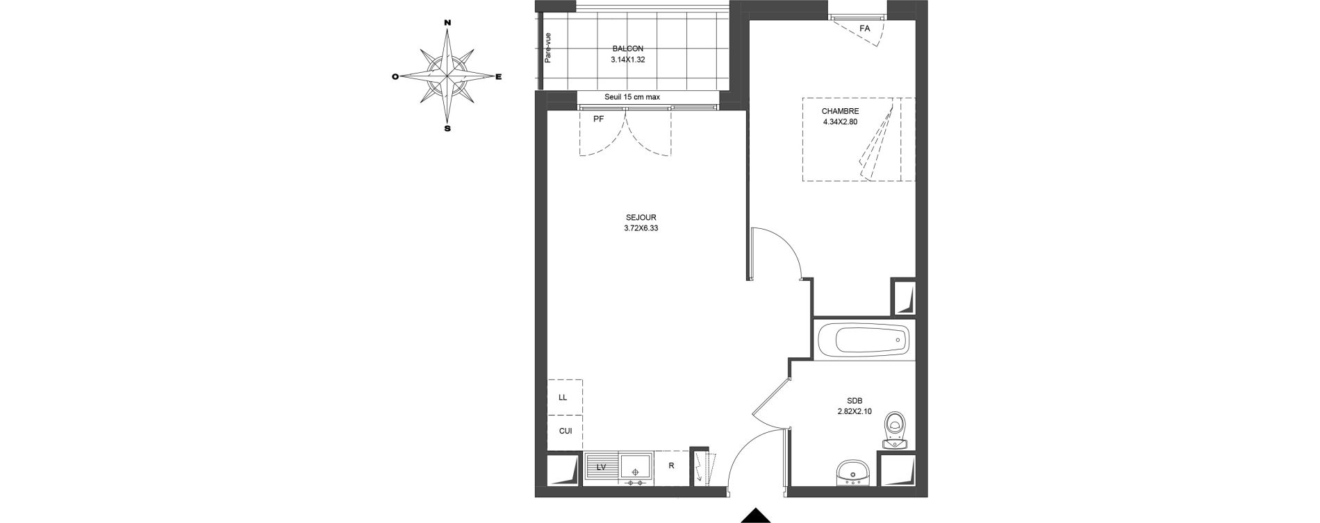 Appartement T2 de 41,80 m2 &agrave; Noisiel Le luzard