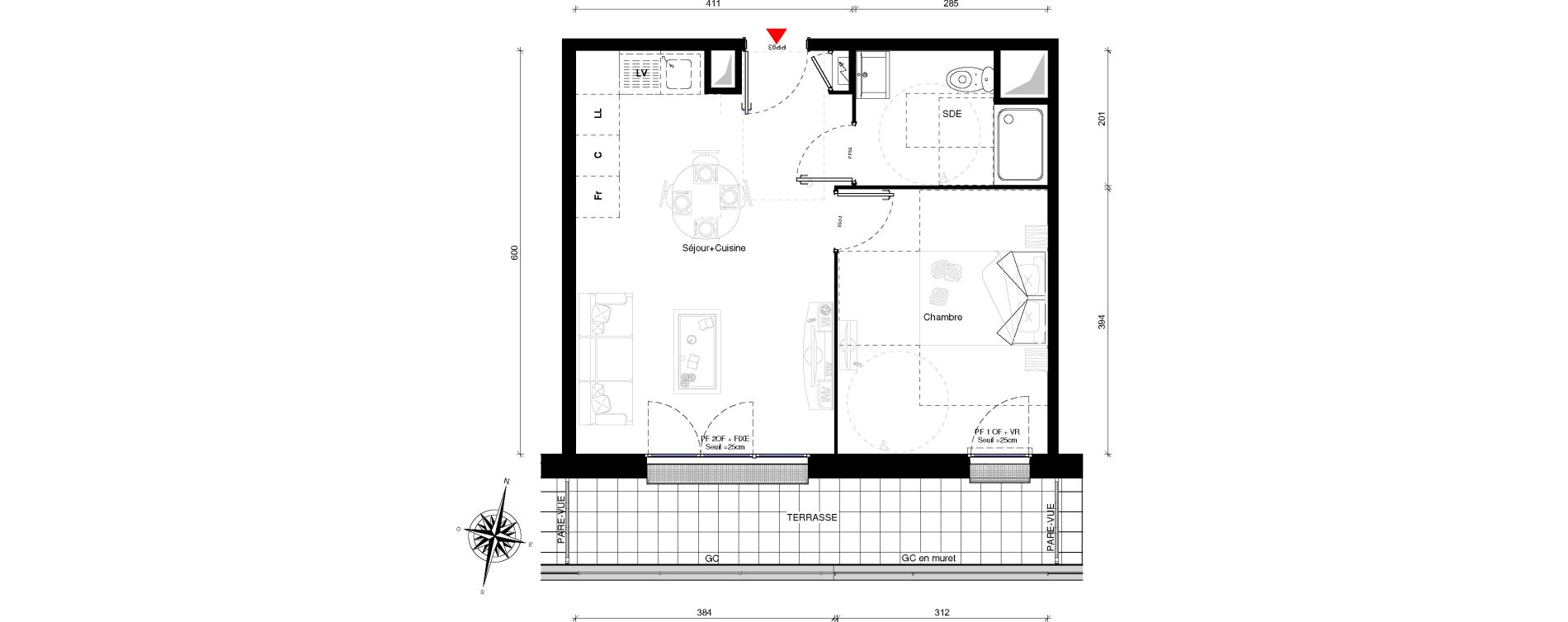 Appartement T2 de 40,40 m2 &agrave; Othis Centre