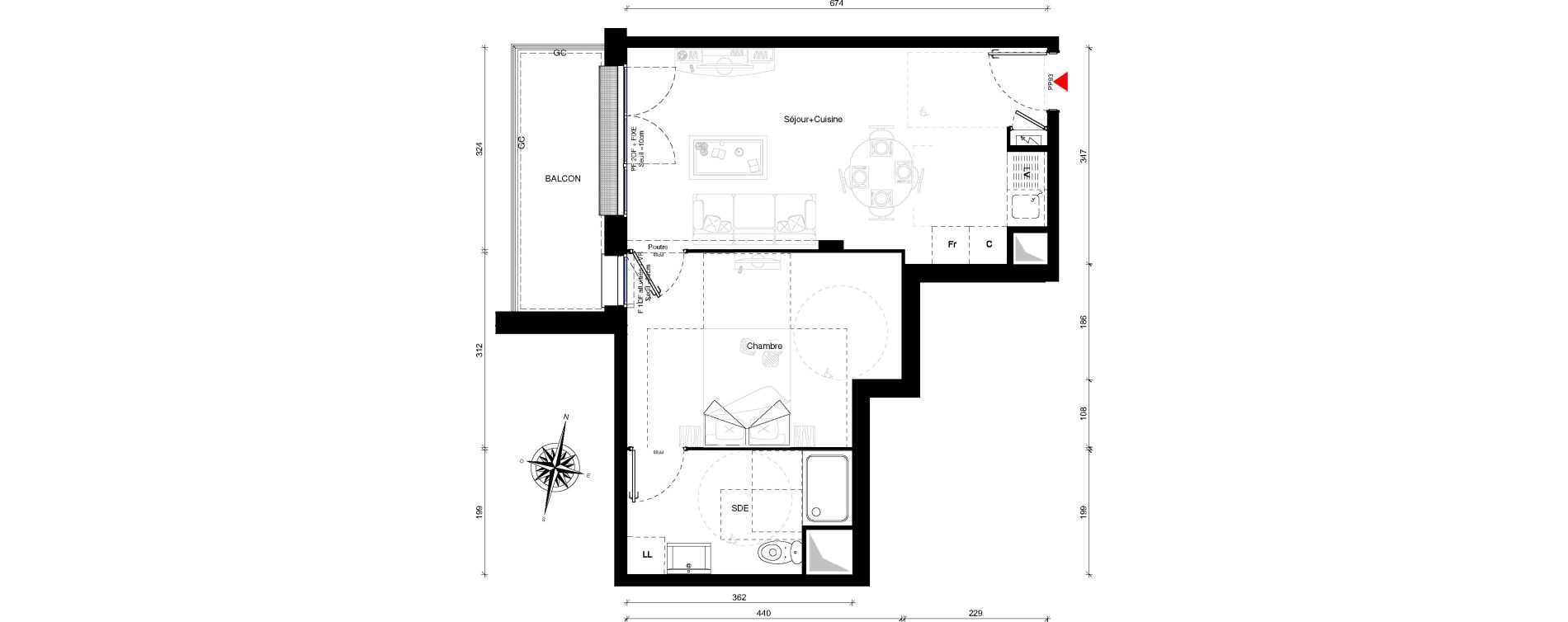 Appartement T2 de 41,20 m2 &agrave; Othis Centre