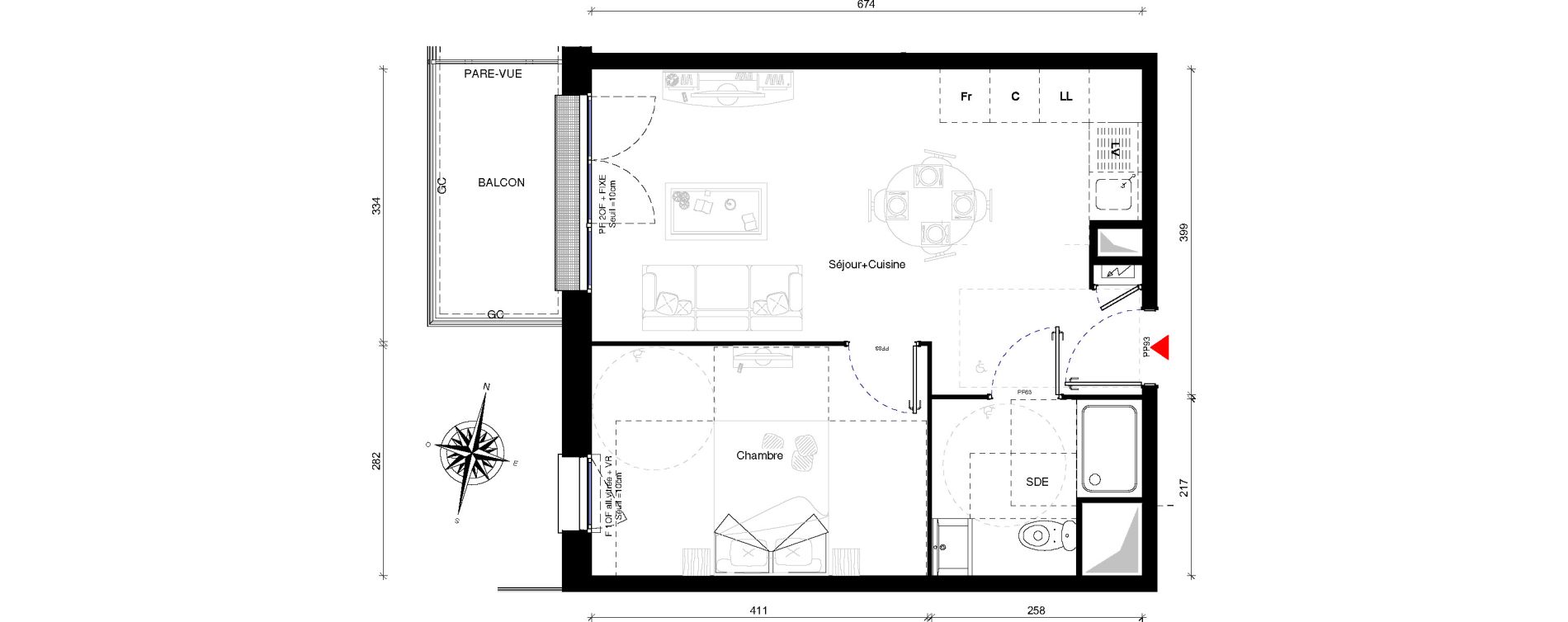 Appartement T2 de 40,10 m2 &agrave; Othis Centre