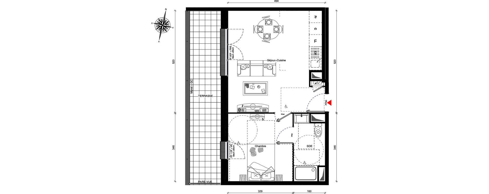 Appartement T2 de 40,70 m2 &agrave; Othis Centre