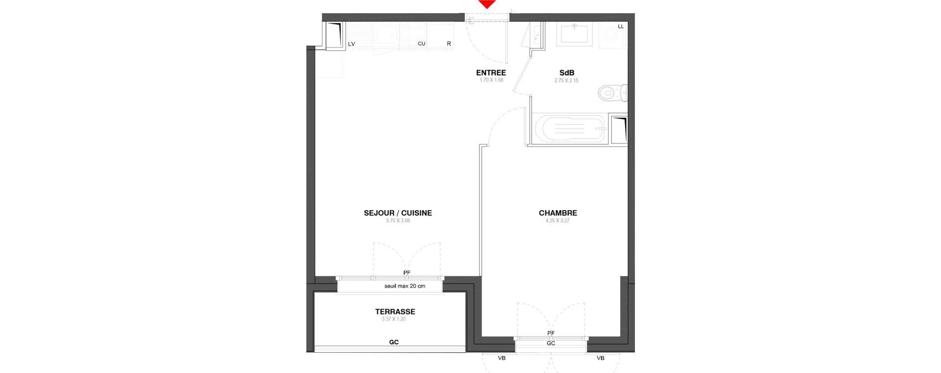 Appartement T2 de 42,67 m2 &agrave; Ozoir-La-Ferri&egrave;re Centre