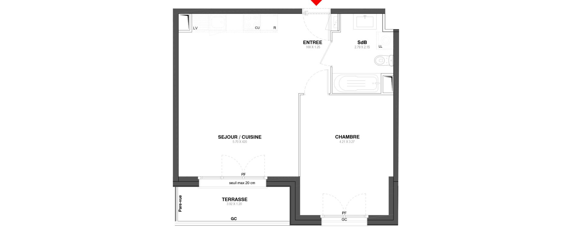 Appartement T2 de 45,57 m2 &agrave; Ozoir-La-Ferri&egrave;re Centre