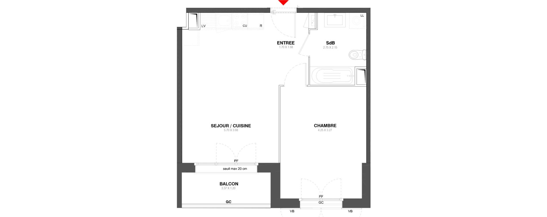 Appartement T2 de 42,67 m2 &agrave; Ozoir-La-Ferri&egrave;re Centre