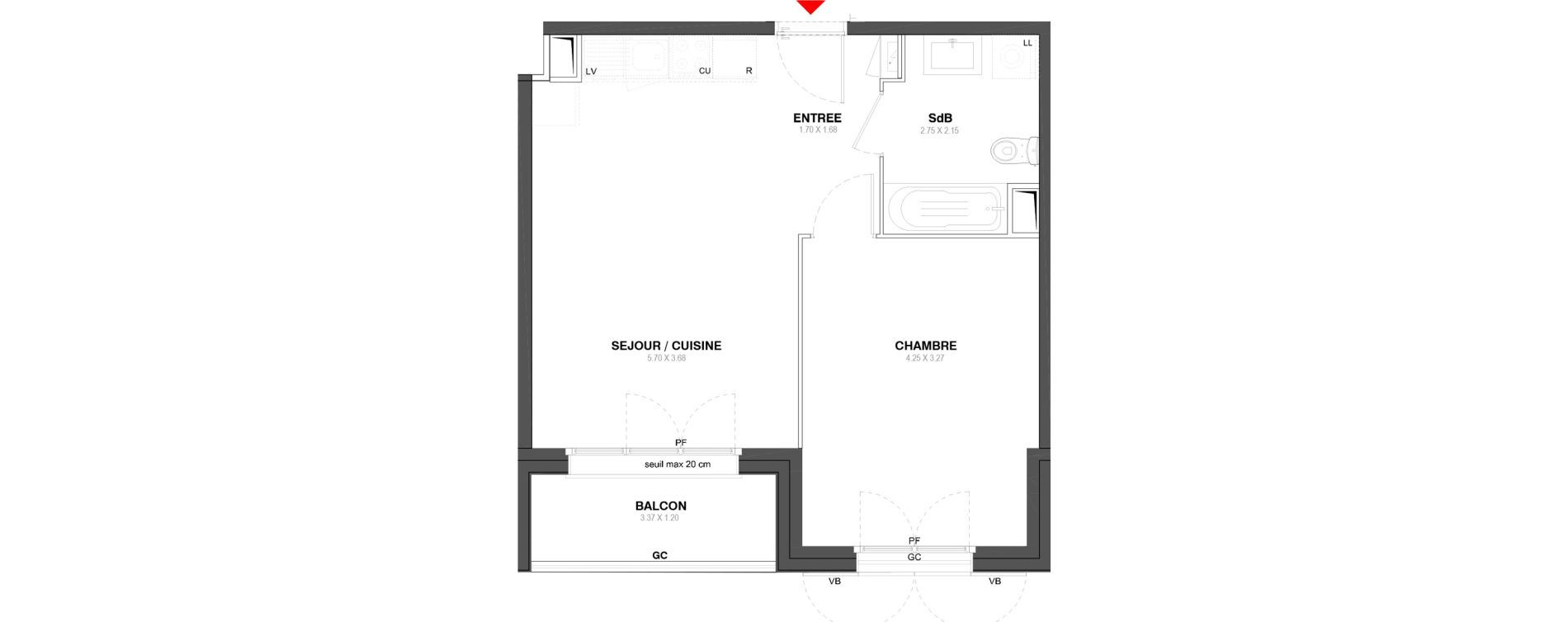 Appartement T2 de 42,67 m2 &agrave; Ozoir-La-Ferri&egrave;re Centre