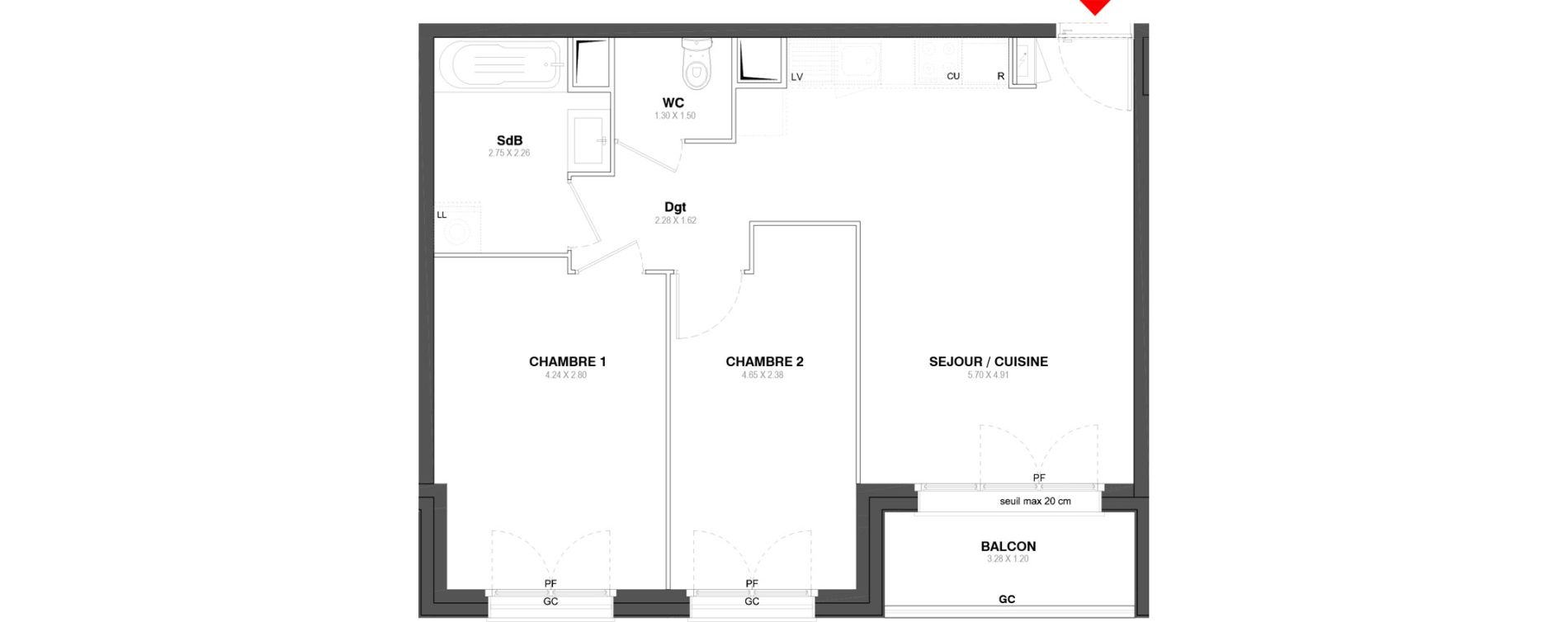 Appartement T3 de 56,05 m2 &agrave; Ozoir-La-Ferri&egrave;re Centre