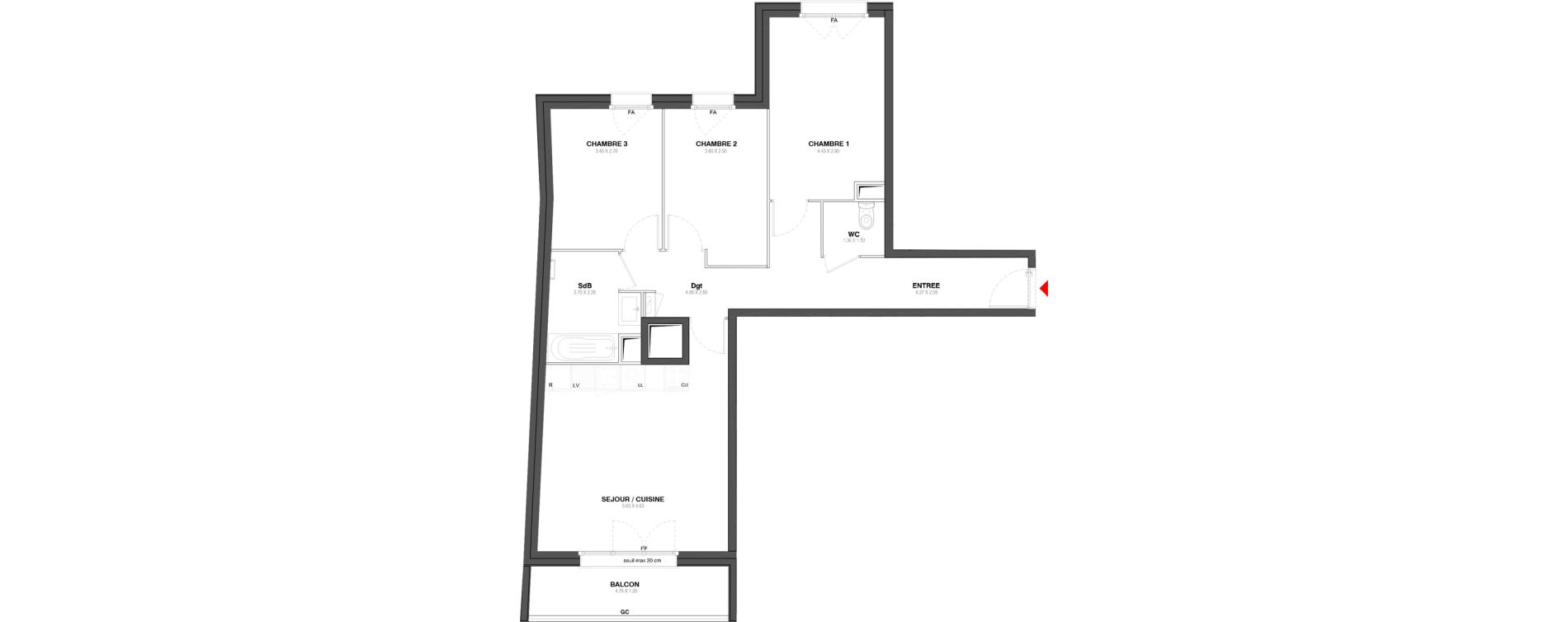 Appartement T4 de 72,81 m2 &agrave; Ozoir-La-Ferri&egrave;re Centre