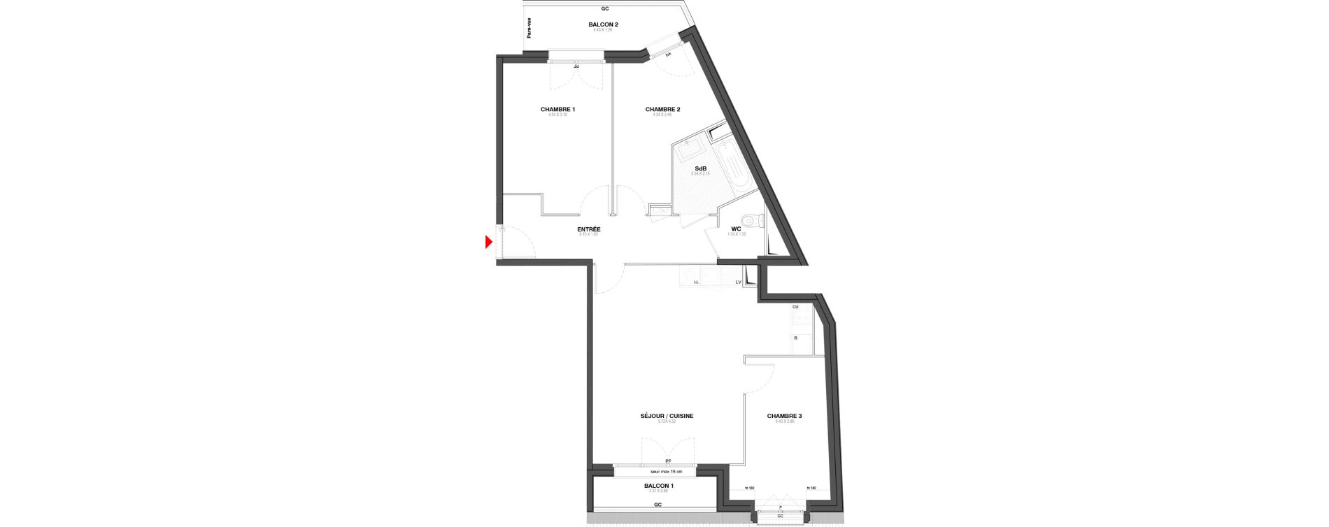 Appartement T4 de 76,30 m2 &agrave; Ozoir-La-Ferri&egrave;re Centre